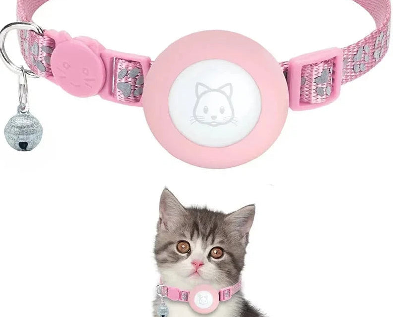 Cat Collar Compatible with Apple Airtag with Bell Adjustable Safety Buckle Reflective GPS Collar for Kittens Puppies 7-12In